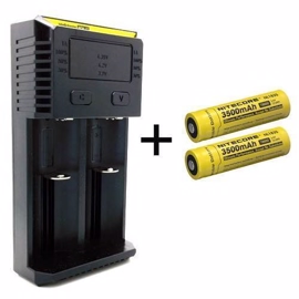 Nitecore NEW I2 Li-Ion oplader + 2 stk. Nitecore NL1835 3500mAh batterier